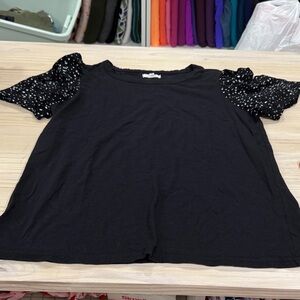 Maurices Black Short-Sleeve Top with Printed Puff Sleeves